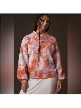 Anthropologie the Beatriz Mock-Neck Sweater Lurex Ed. Colorful Orange Pink Med